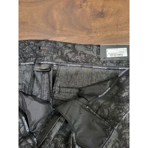 NWT Worthington Black Lace look Metallic thread Slim Fit Ankle Pants Sz 10 #477 - Picture 5 of 12
